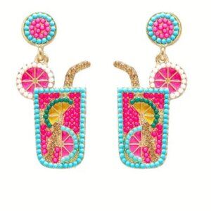 Boho Summer Colorful Cocktail Cup Shaped Rice Beads Decor Dangle Earrings